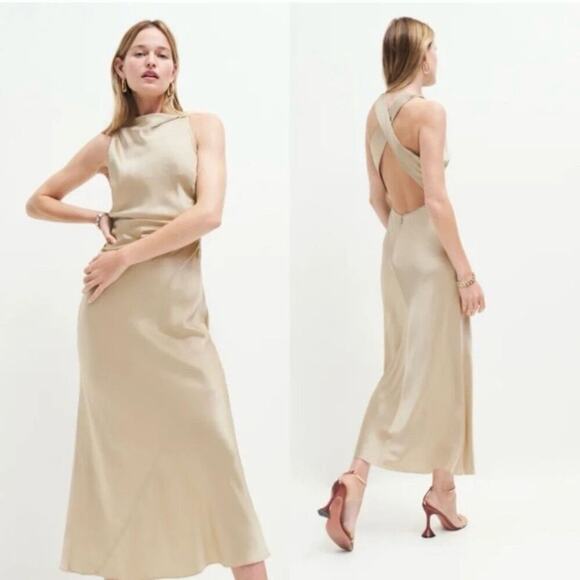 NWT Reformation casette midi silk Dress in Sand color size 10 - Picture 1 of 9